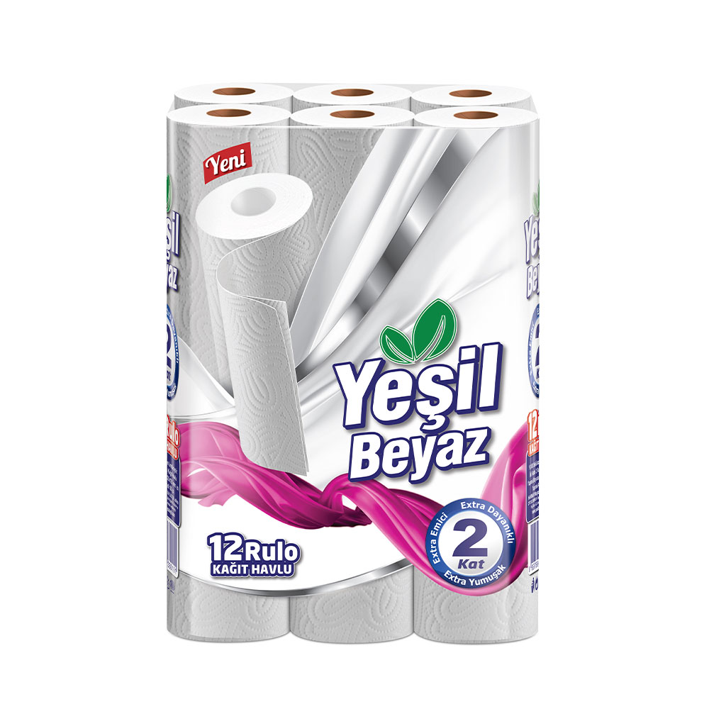 Yeşil Beyaz Kağıt Havlu 12'li