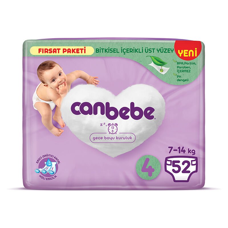 Canbebe 4 Numara Maxi 52 li Bebek Bezi 7-14 Kg