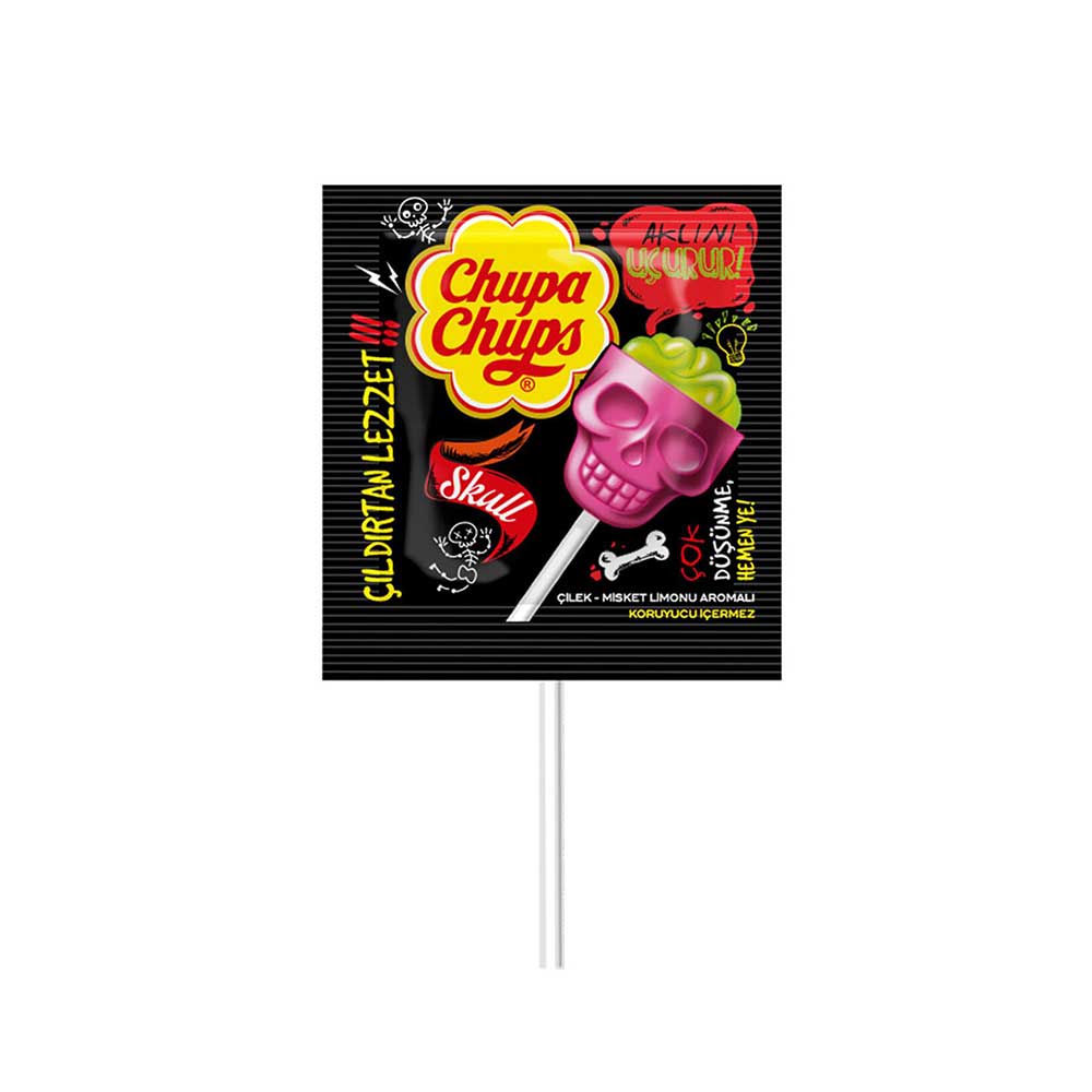 Chupa Chups 3d Skull Lolipop Çilek-Misket Limonu Aromalı 15 Gr