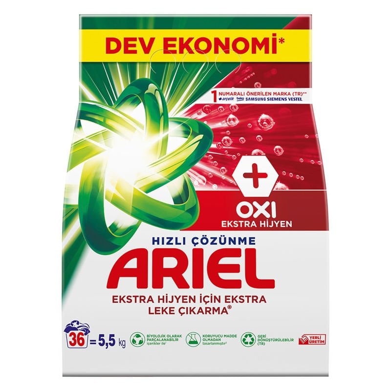 Ariel Toz Çamaşır Deterjanı Oxi Ekstra Hijyen 5.5 kg 36 Yıkama
