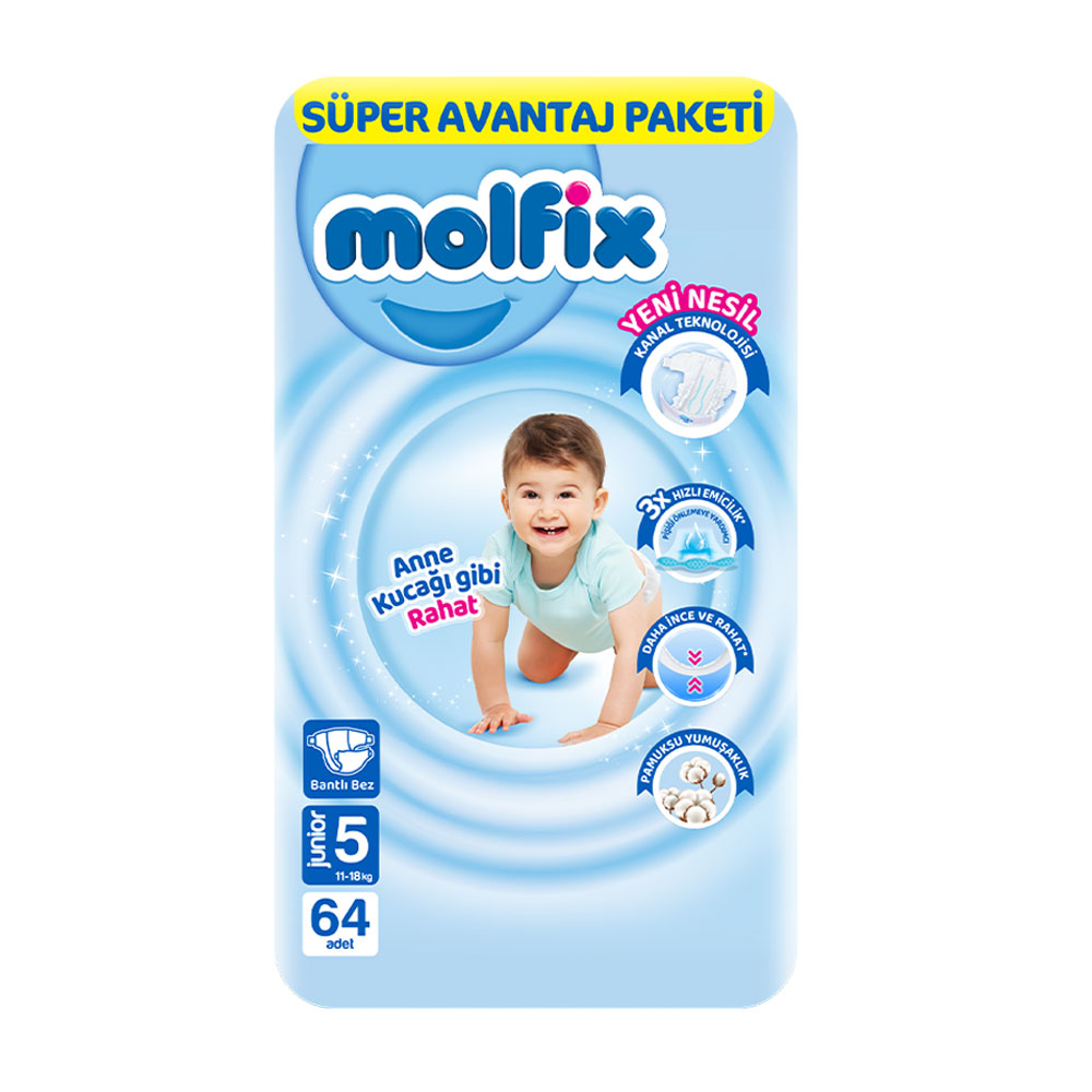 Molfix Bebek Bezi Süper Avantaj Paketi 5 Beden 64'lü Junior
