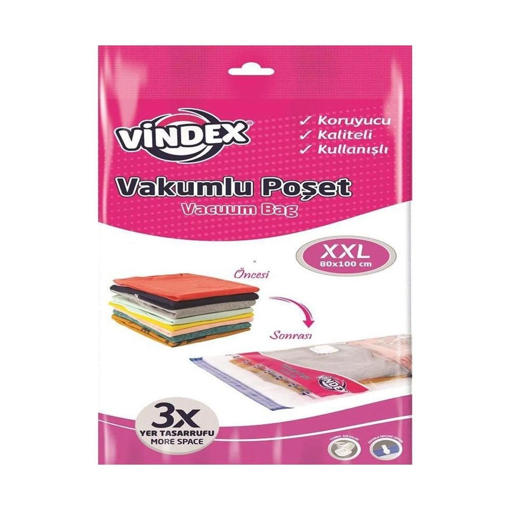 Vindex Vakumlu Giyisi Yastık Yorgan Saklama Torbası Poşeti Hurç XXL 80x100 Cm