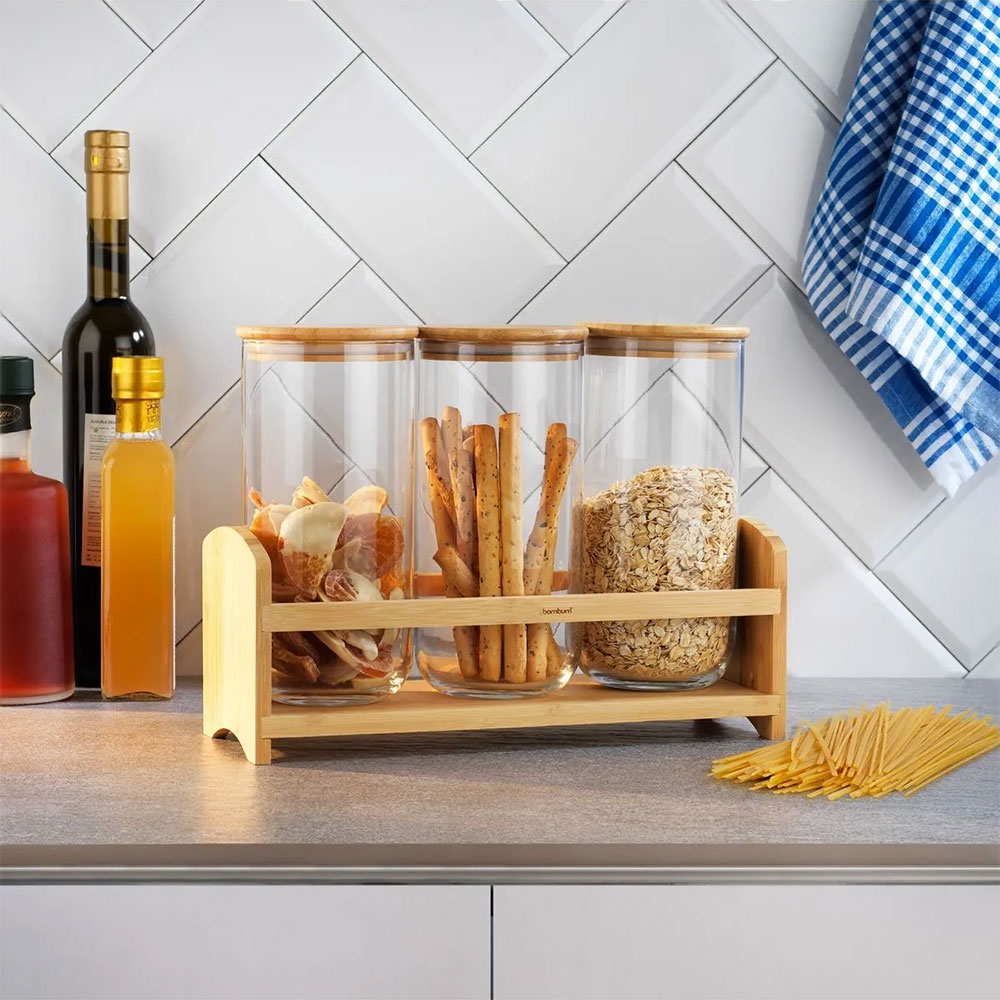 Bambum Duo Kapaklı Cam Baharatlık 900 Ml 3'lü