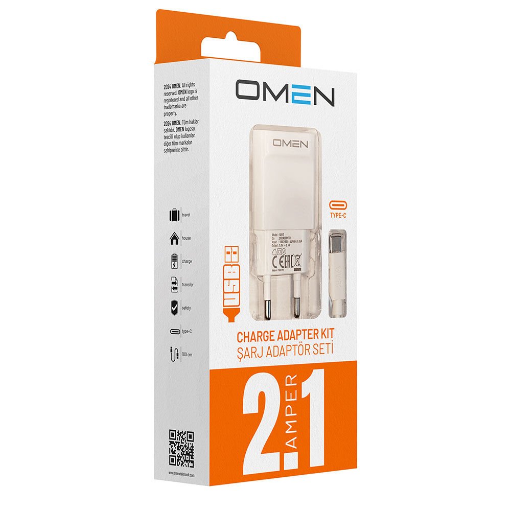 Omen Type-C Şarj Adaptör Seti 2.1A