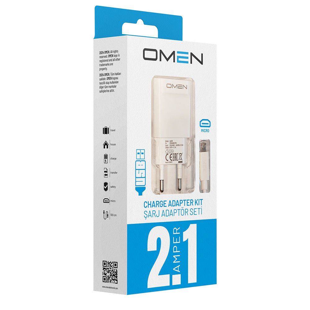Omen Micro Usb Şarj Adaptörü Seti 2.1A