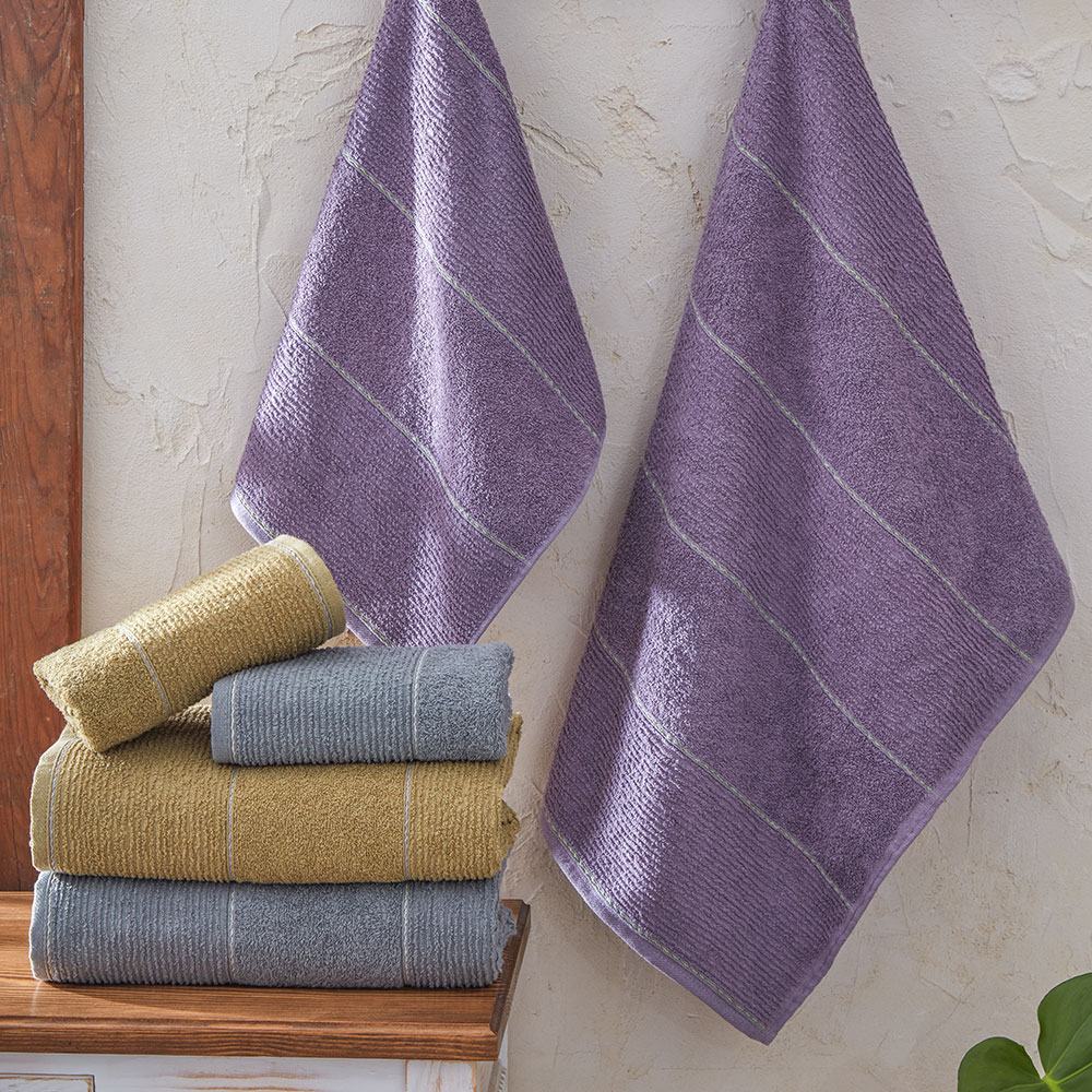 Fushia Çizgili Banyo Havlu Set 70x140-50x85 Gri