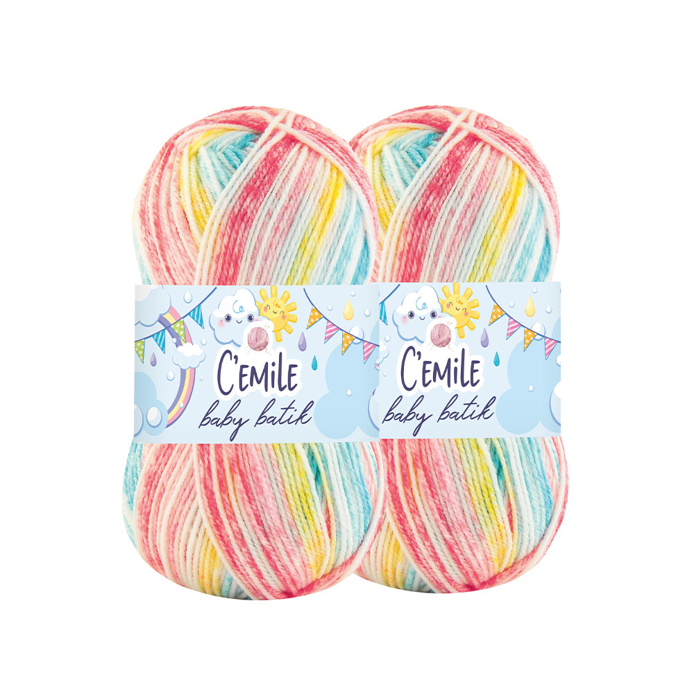C'emile Baby Batik Yumak İp 2'li - Renkli Soft