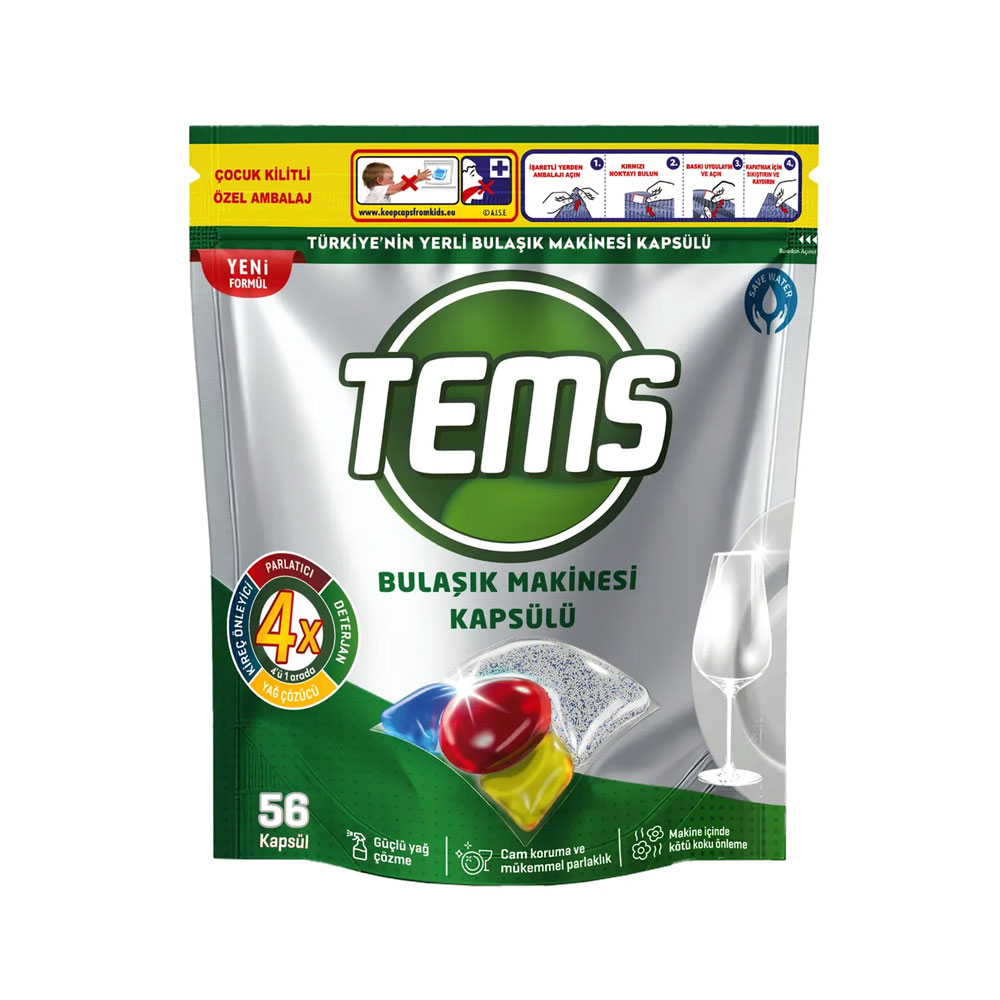 Tems 4 Etkili Bulaşık Makinesi Kapsül Deterjanı 56'lı