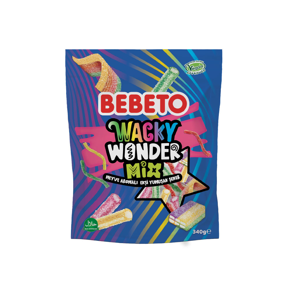Bebeto Wacky Wonder Mix Meyve Aromalı Ekşi Yumuşak Şeker 340G