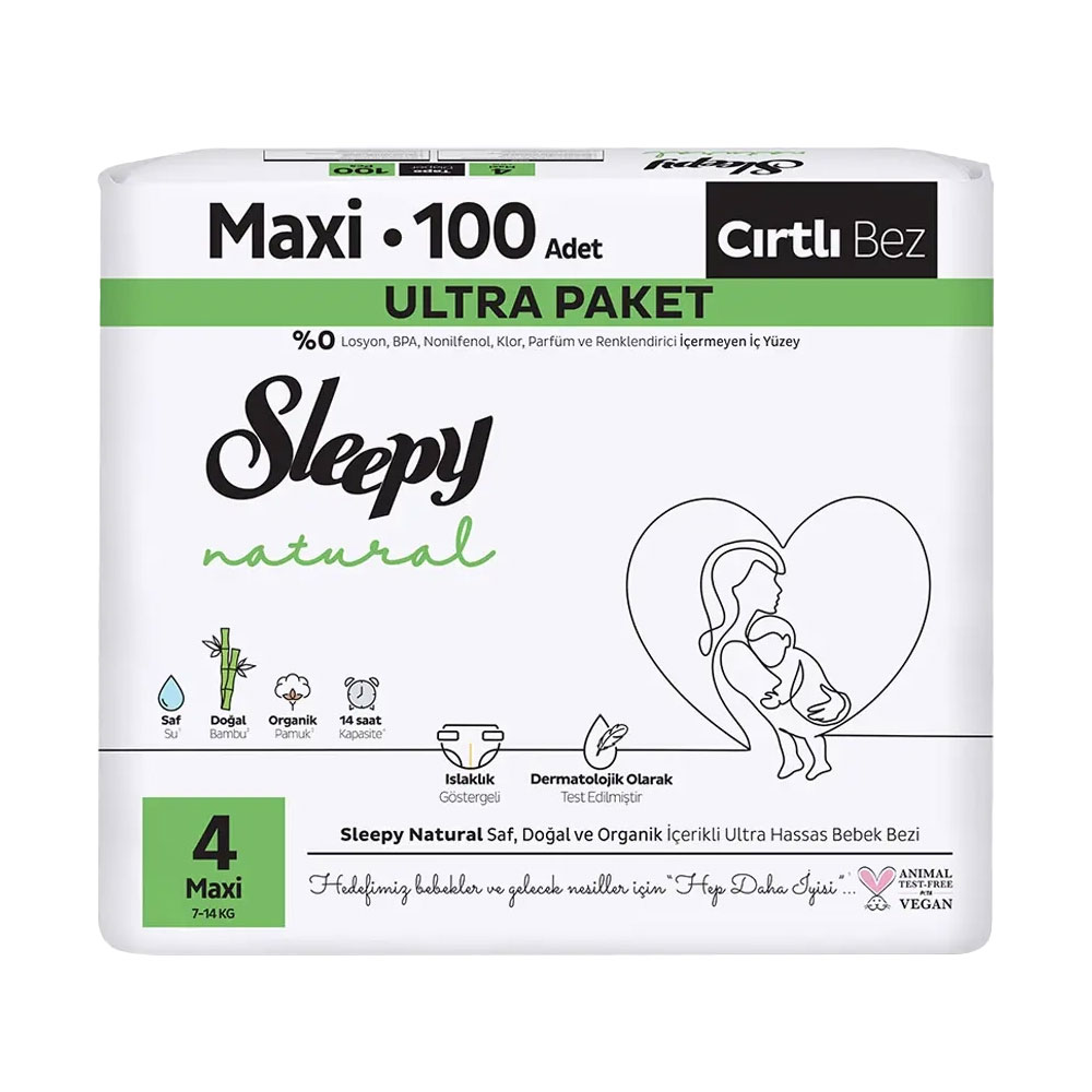 Sleepy Natural Bebek Bezi 4 Numara 100 Adet Cırtlı Bez Ultra Paket