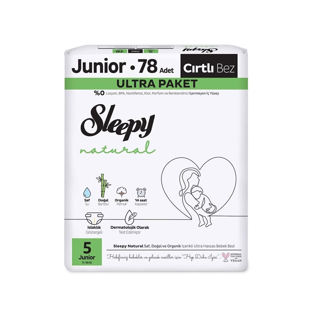 Sleepy Natural Bebek Bezi 5 Numara 78 Adet Cırtlı Bez Ultra Paket