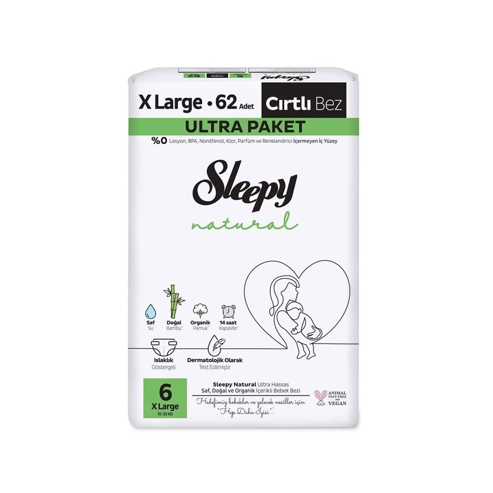 Sleepy Natural Bebek Bezi 6 Numara 62 Adet Cırtlı Bez Ultra Paket