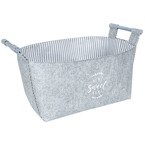 Alas Keçe Dikdörtgen Tahta Saplı Maxi Sepet 25x15x18 Cm Gri