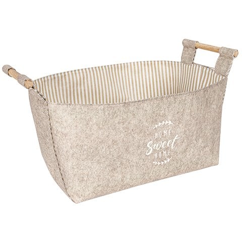Alas Keçe Dikdörtgen Tahta Saplı Mini Sepet 15x15x14 Cm Açık Kahverengi