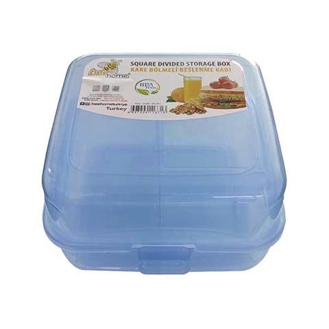 Bee Home Kare Bölmeli Beslenme Kabı Turkuaz