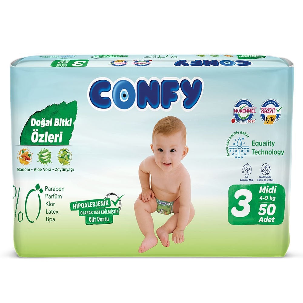 Confy 3 Numara Midi 50 li Bebek Bezi 4-9 Kg