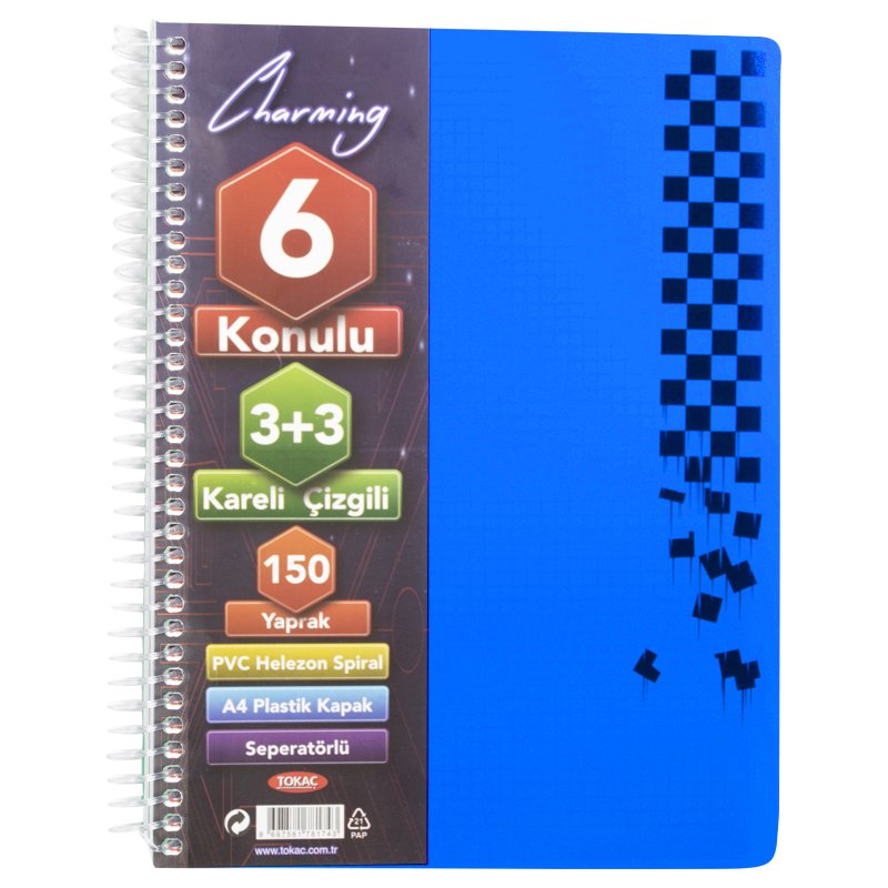 Tokaç A4 3 Kareli 3 Çizgili Ayraçlı Defter 150 Yaprak Lacivert