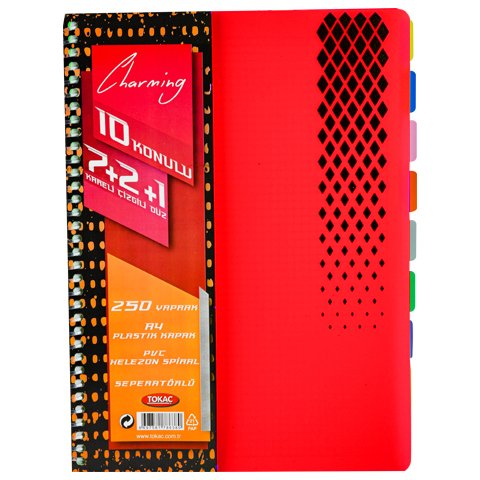Tokaç A4 7 Kareli 2 Çizgili 1 Düz Ayraçlı Defter 250 Yaprak Kırmızı