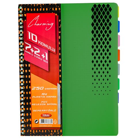 Tokaç A4 7 Kareli 2 Çizgili 1 Düz Ayraçlı Defter 250 Yaprak Koyu Yeşil