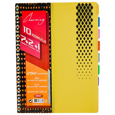 Tokaç A4 7 Kareli 2 Çizgili 1 Düz Ayraçlı Defter 250 Yaprak Sarı