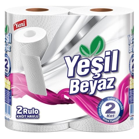 Yeşil Beyaz Çift Katlı 2 Rulo Kağıt Havlu