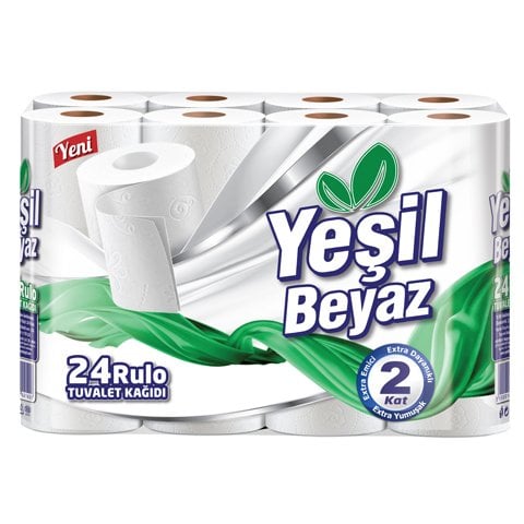 Yeşil Beyaz Çift Katlı 24 Rulo Tuvalet Kağıdı