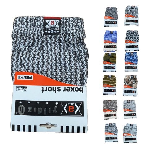 Aslan Yıldızlı Desenli Penye Boxer Asorti M